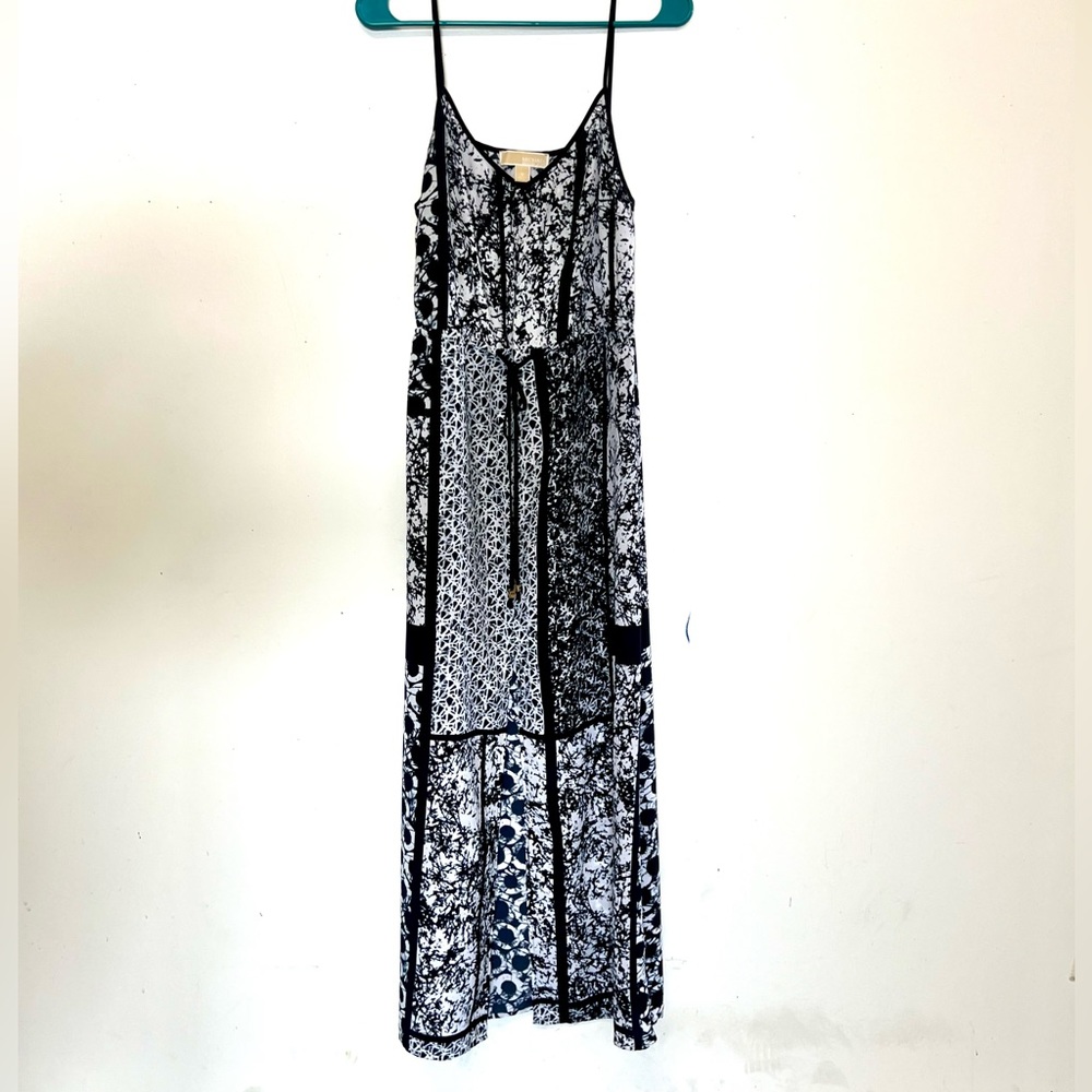Michael Kors shibori style dark indigo and white polyester dress size M